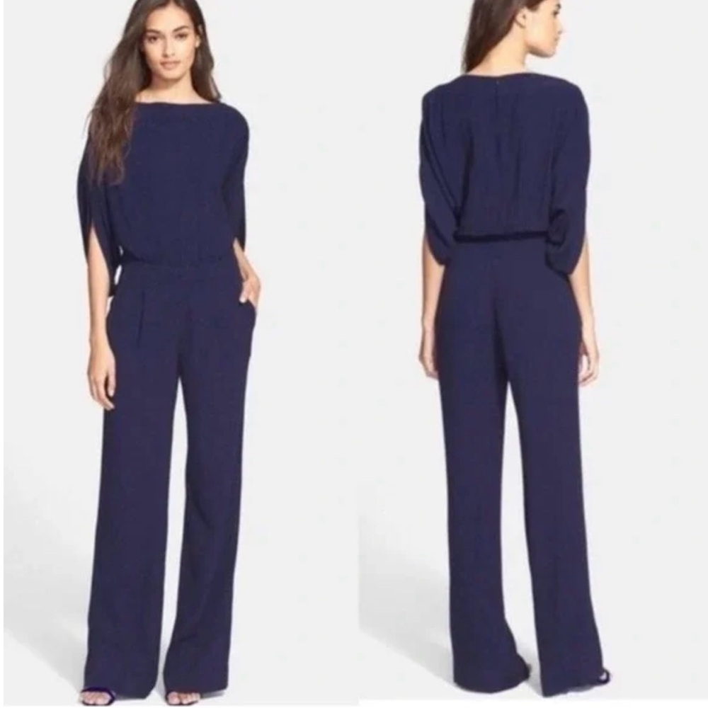 DVF Navy Wide-Leg Jumpsuit